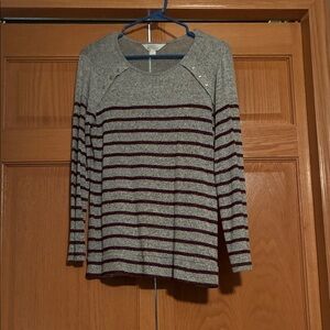 Pink Clover Gray and Black Striped Long Sleeve Top